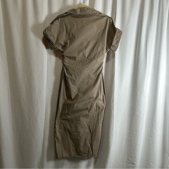 Saunders x RTR Beige Ruched Shirt Dress - Picture 4 of 6